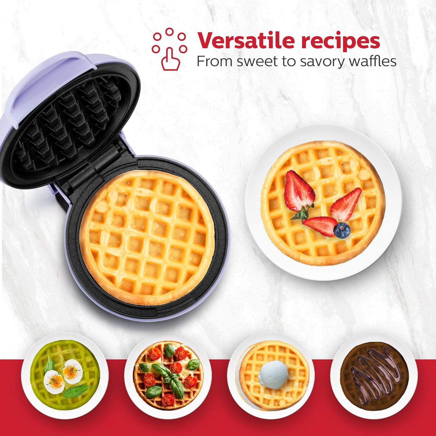 Holstein Housewares Personal/Mini Waffle Maker, Non-Stick Coating, Lavender - 4-inch Waffles in Minutes, Ideal for Breakfast, Brunch, Lunch or Snacks