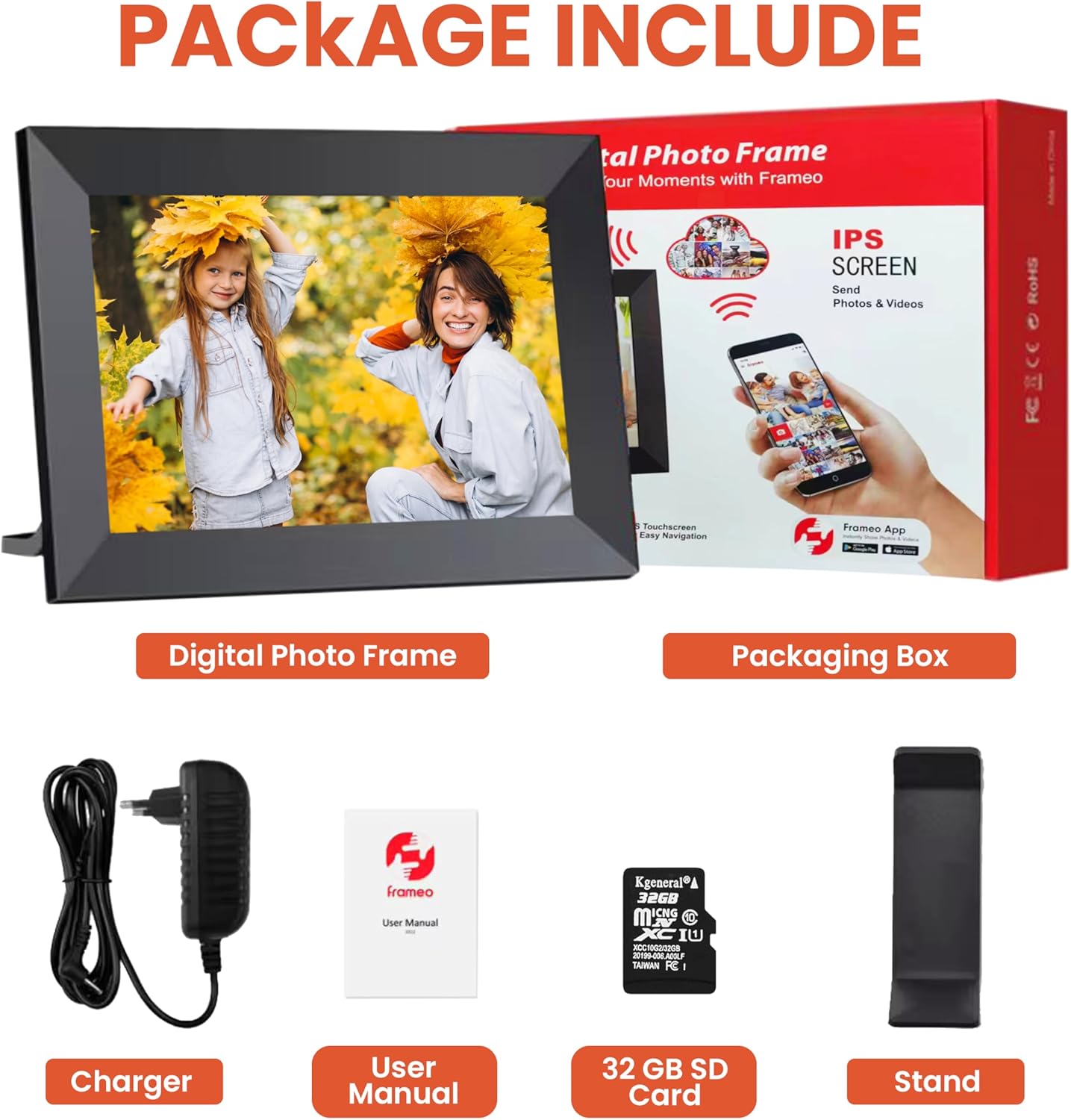 64 GB Frameo 10.1 Inch WiFi Digital Photo Frame | Digital Picture Frame with Large Storage (32GB Built-in+32GB SD Card)1280x800 HD IPS HD Touch Screen,Frameo Digital Frame Multi-Users & Auto Rotation