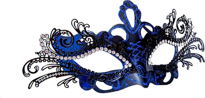 liweiyu Masquerade Mask, Mardi Gras Deecorations Venetian Masks For Womens (Blue-Black), 9.44In*4.11In
