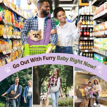 Pawaboo Small Dog Sling Carrier, Reversible Hands Free Dog Sling Carrier for Small Dogs and Cats, Puppy Sling Carrier with Adjustable Strap Buckle & Safety Harness, Puppy Essentials, Grey