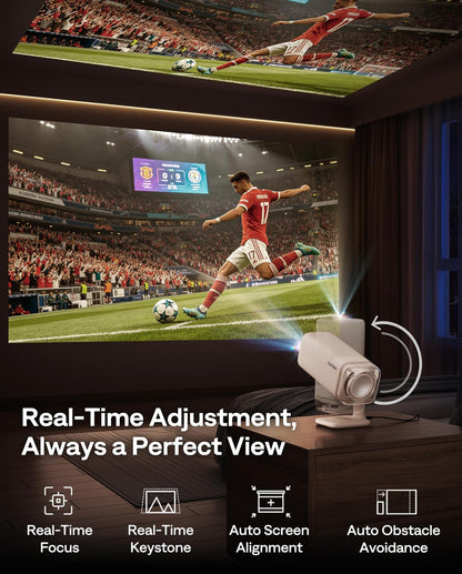 Aurzen Boom Air Google TV Mini Projector with USB-C Powered, Off-White | Portable Projector with Real-Time Focus, Dolby Audio, 4K Supported, Flexible Stand, WiFi and Bluetooth, for Outdoor & Home