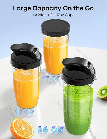 Ganiza Blender for Smoothie, 14 Pcs Smoothie Blender for Kitchen, Countertop Blender with 3 Non-BPA Portable Blender Cup and Cleaning Brush for Baby Food, Shakes, Vegetable, Nutritious Recipe