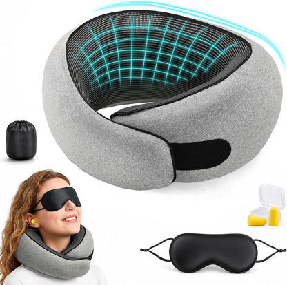 Memory Foam Travel Neck Pillow for Airplane & Car（Soft Grey）