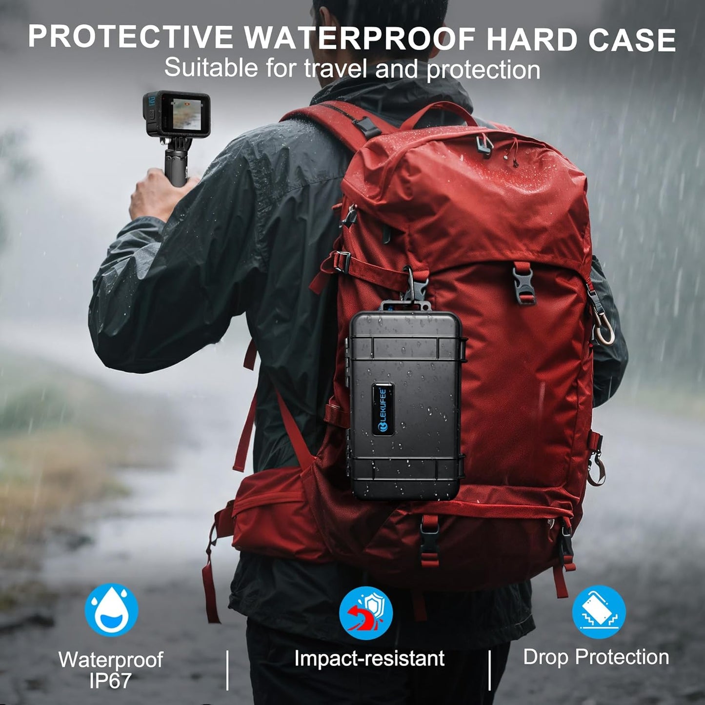 Lekufee Travel Waterproof Hard Case for Gopro Hero 13/12 / 11/10 / 9, Hero 4K, Media Mod, and Other Accessories(Case & Bag Only)