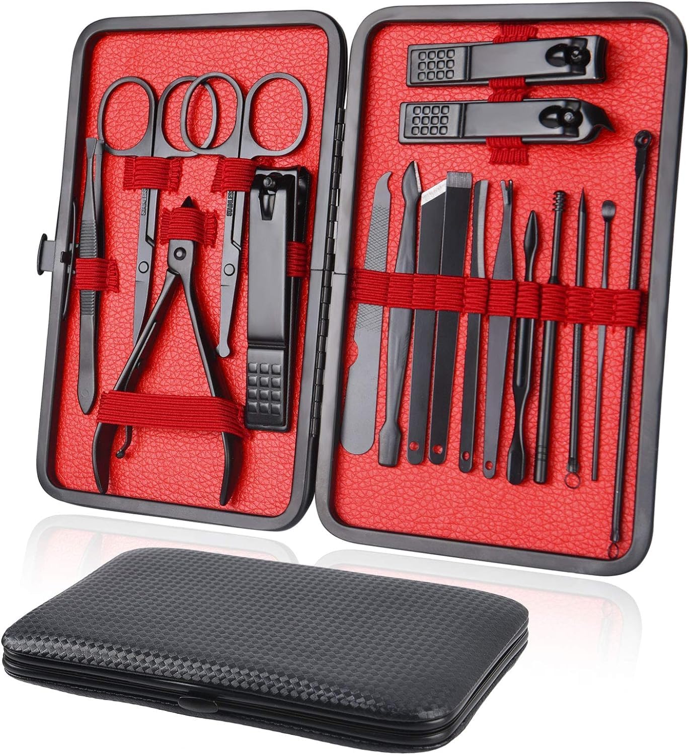 Nail Clippers 18 pcs Manicure Set Nail Scissors Cuticle Remover for Men Women Stainless Steel Nail Care Grooming Kit with Leather Case for Travel & Home