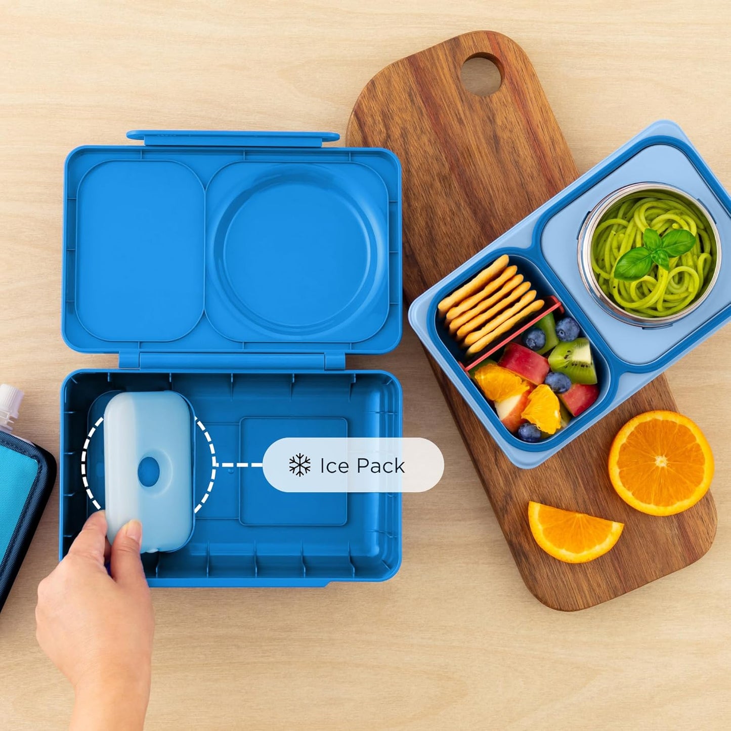 OmieBox UP bento box for kids | Insulated lunch box | Insulated food jar | Cooler ice pack | 2 Compartments (Cherry Pink)
