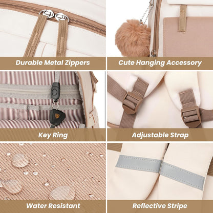 WINDARS School Backpack for Teen Girls, Cute College Backpacks for Women Students Aesthetic Bookbag Large 15.6 Inch Laptop Bag Middle School Travel Back Pack (Khaki Beige)