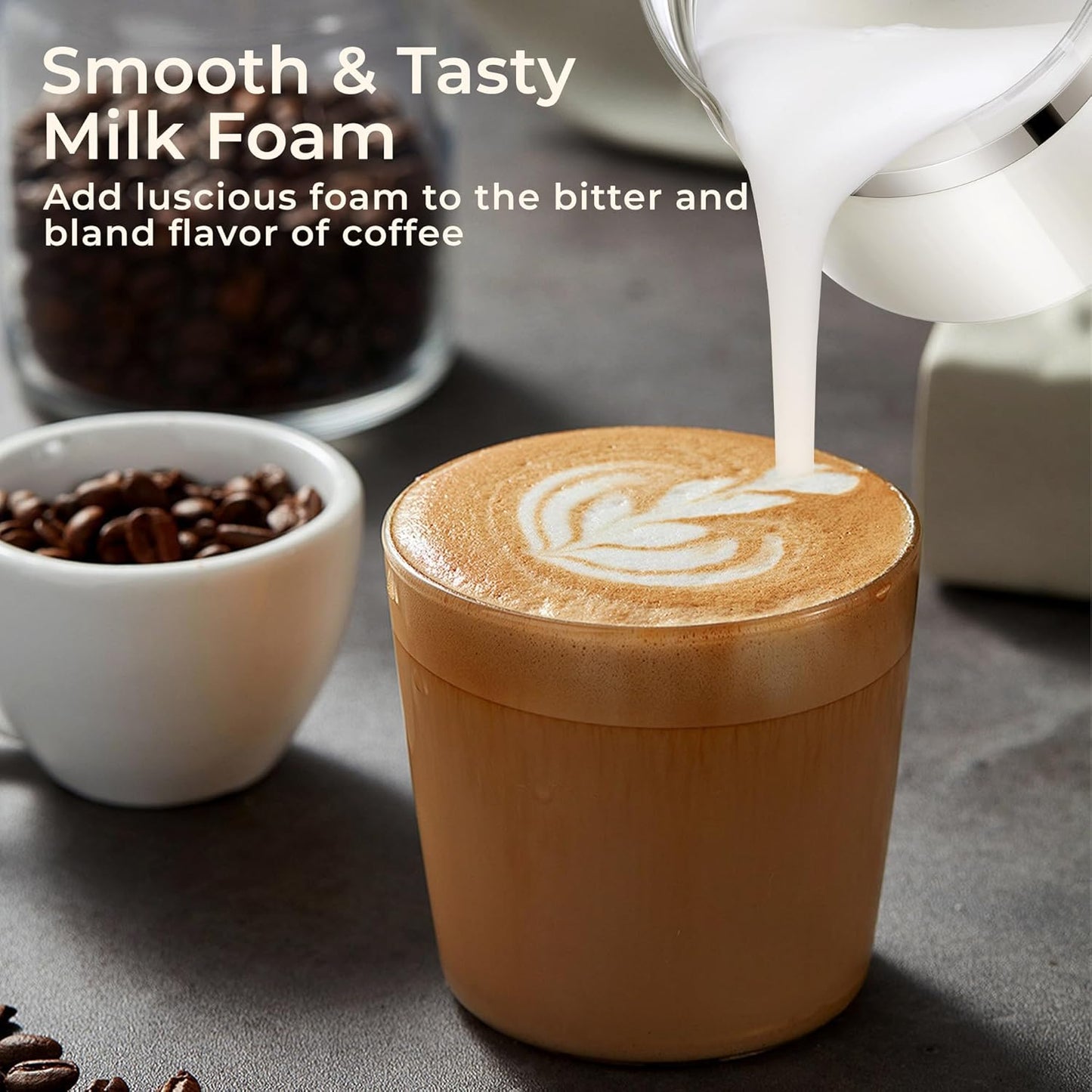 JXXM 6-IN-1 Milk Frother 600 Watts, 22 oz Split Stainless Steel, Hot and Cold Milk Frother for Latte, Macchiato, Cappuccino and Hot Chocolate, Black