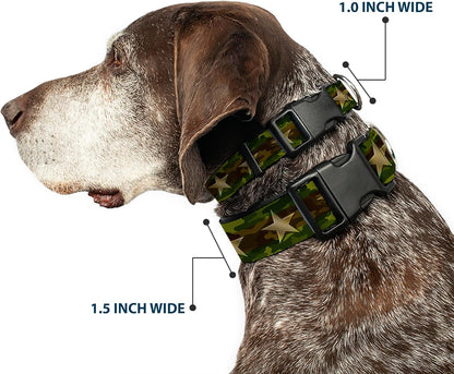 Buckle-Down PC-W21909-M Dog Collar Plastic Clip Buckle, 1"x11"-17", Star Black/White
