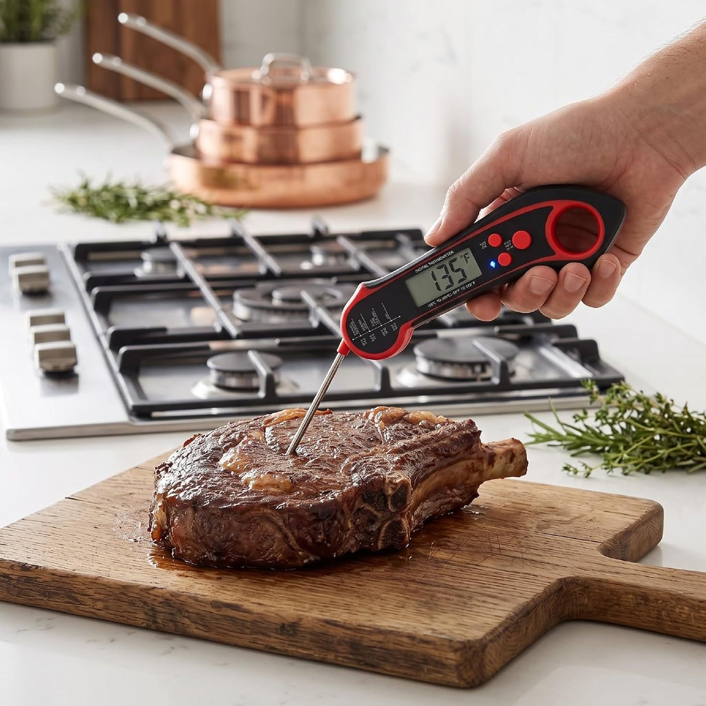 RIZGHWOY Meat Thermometer, Waterproof, Foldable, 500C Heat Tolerant | Magnetic Mount, Waterproof Design, Foldable Probe, Read, 572F Range, For Home Grillers & Bakers