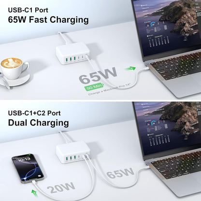 USB C Fast Charger, 150W 6 Port Desktop PD GaN Fast Charger Charging Station Block 65W USB C Laptop Charger for MacBook Pro/Air iPad iPhone 16 15 14 13 12 Pro Max Galaxy S23 Note 20 Pixel