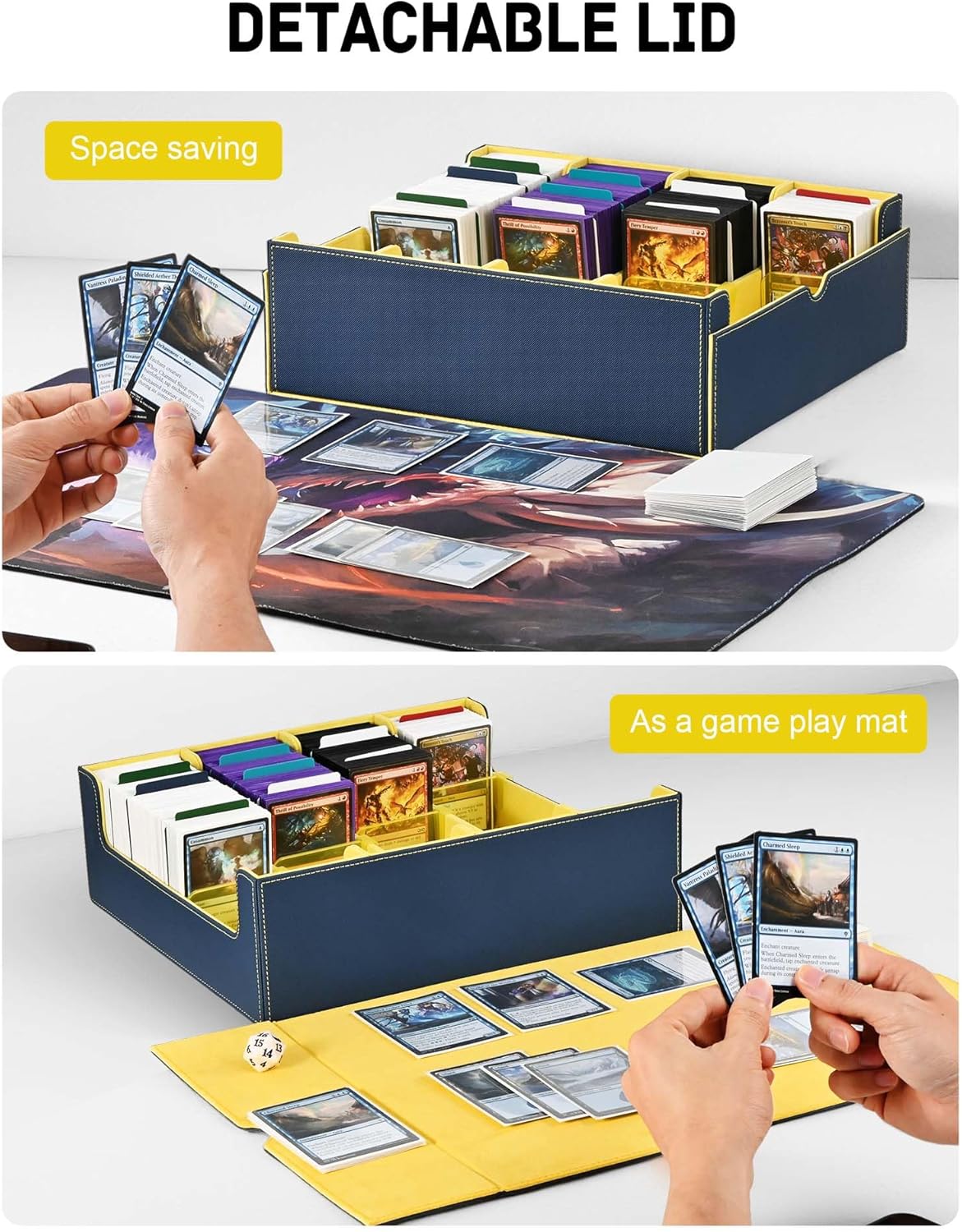 ZLCA Card Storage Box for MTG PTCG, Commander Deck Box Holds 3000+ Cards, Card Storage Case with 4 Stoppers, Card Organizer for TCG Sport Cards (Black)