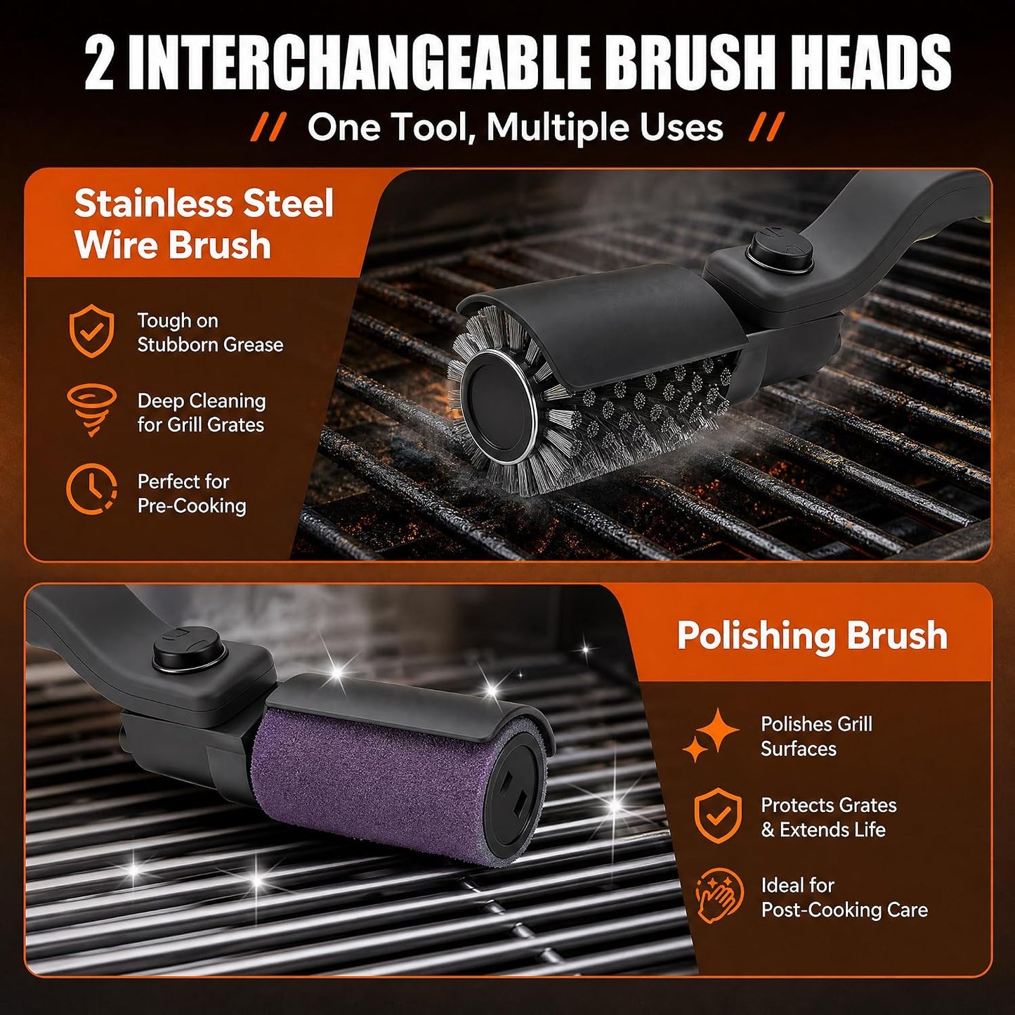 Upgraded Electric Brush,Rechargeable Cordless Grill Cleaning Brush,Stainless Steel Head,3 Speeds,90 Minutes Run Time
