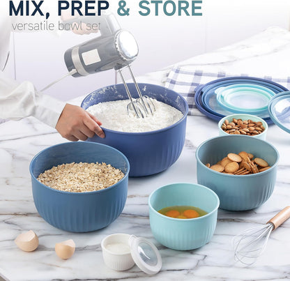 COOK WITH COLOR Prep Bowls with Lids- 8 Piece Nesting Plastic Small Mixing Bowl Set with Lids (Teal Ombre)