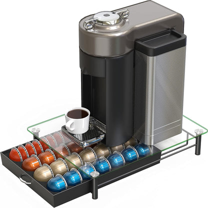 DecoBrothers Vertuo Pod Holder VertuoLine Drawer Storage for Nespresso Coffee Capsules, Crystal Tempered Glass, White
