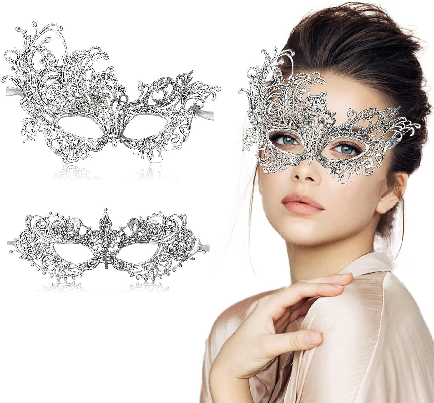 FunMular Couple Masquerade Mask Venetian Carnival Mardi Gras Costume Lace Masks For Women & Couples Halloween Party Decor
