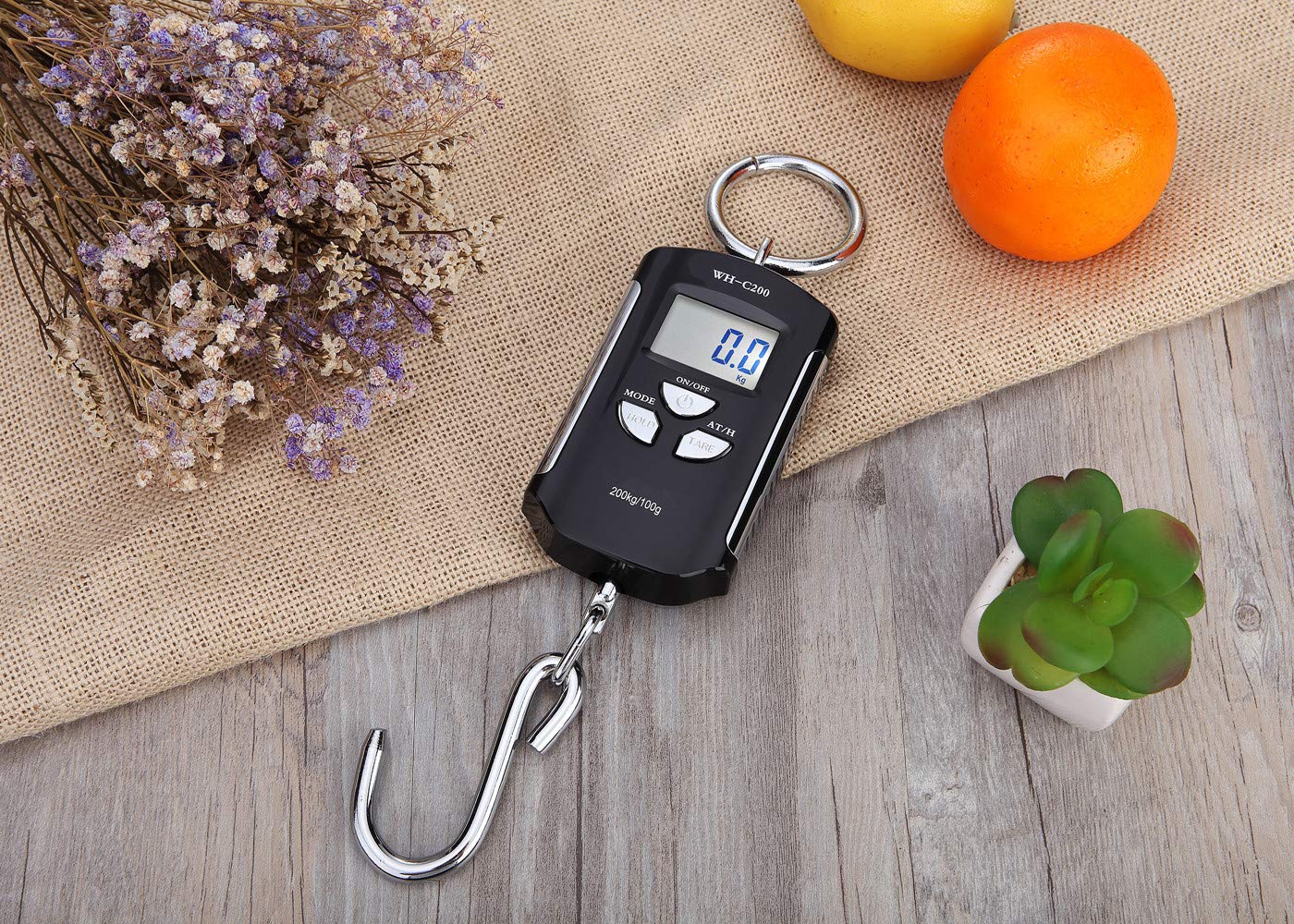 Klau Portable Mini Crane Scale 200 kg / 400 lb Heavy Duty Digital Scales LCD Display with Backlight for Home Farm Market Fishing Hunting Black and Red