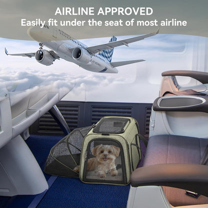 Petsfit Expandable Cat Dog Carrier Airline Approved, 17" L x 11" W x 11" H Soft-Sided Portable Pet Travel Carrier for Kitten, Puppy, Removable Soft Plush Mat and Pockets, Auto-Locking Zippers