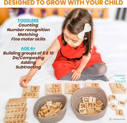 LITTLE BUD KIDS Counting Pegs Ten Frame Math Game - Number Peg Boards with Addition & Subtraction Flash Cards, A Number Learning Resources Toddler Math Puzzle & Kindergarten Montessori Toy