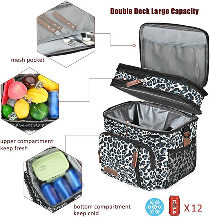Lunch Bag for Women Men Double Deck Lunch Box - Leakproof Insulated Soft Large Lunch Cooler Bag, MIYCOO (Black,15L)