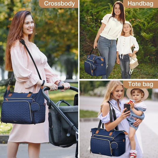 Lekeinchi Baby Diaper Bag, Multifunctional Travel Diaper Bag Tote with Changing Pad and Pacifier Case for Mom