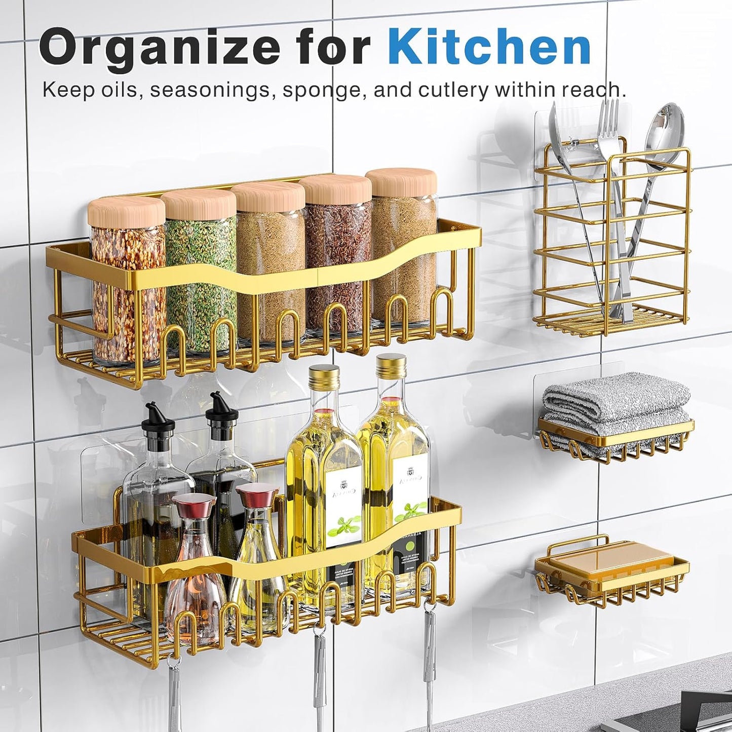 EUDELE 5-Pack Rustproof Stainless Steel Shower Caddy – No Drill Adhesive Bathroom Organizer with Large Capacity, Spacious Shower Shelves for Inside Shower, Kitchen & Home Decor Storage