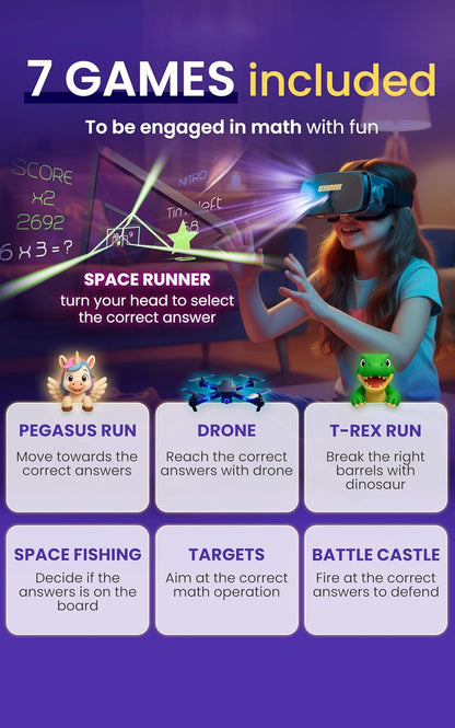 HeroMask VR Headset ＋ Math Games — Gift for Kids 5–12 — Multiplication, Times Tables, Addition, Mental Math & More | Award-Winning Virtual Reality Educational Toy for Birthday or Christmas