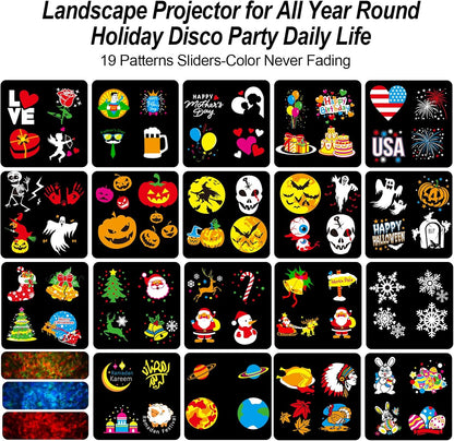 Brighter Christmas Decorations Projector Lights Outdoor, 2024 Upgraded Holiday Projectors with 19 HD Replaceable Slides (3D Ocean Wave & Patterns), Weather Proof Christmas Projector Light Show