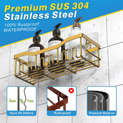 EUDELE 5-Pack Rustproof Stainless Steel Shower Caddy – No Drill Adhesive Bathroom Organizer with Large Capacity, Spacious Shower Shelves for Inside Shower, Kitchen & Home Decor Storage