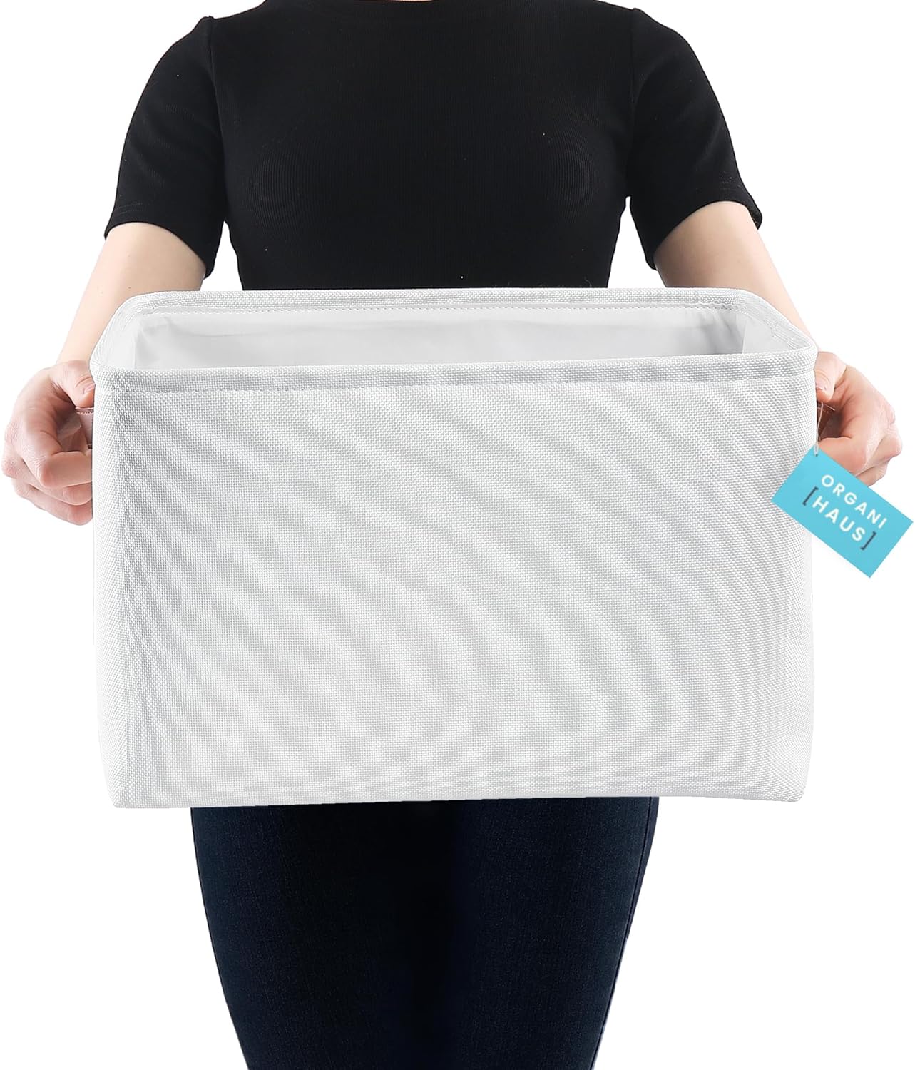 OrganiHaus Large Fabric Storage Baskets for Shelves 3 Pack, 15x11in Closet Storage Bins for Shelves, Cloth Baskets, Fabric Storage Cubes, Linen Closet Organizers, Fabric Basket, White Basket