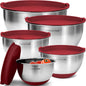 Priority Chef Premium Mixing Bowls with Lids Set, Airtight Lids, Thicker Stainless Steel Mixing Bowl Set, Large Prep Metal Bowls, Nesting Bowls for Kitchen, 1.5/2/3/4/5 Qrt, Red