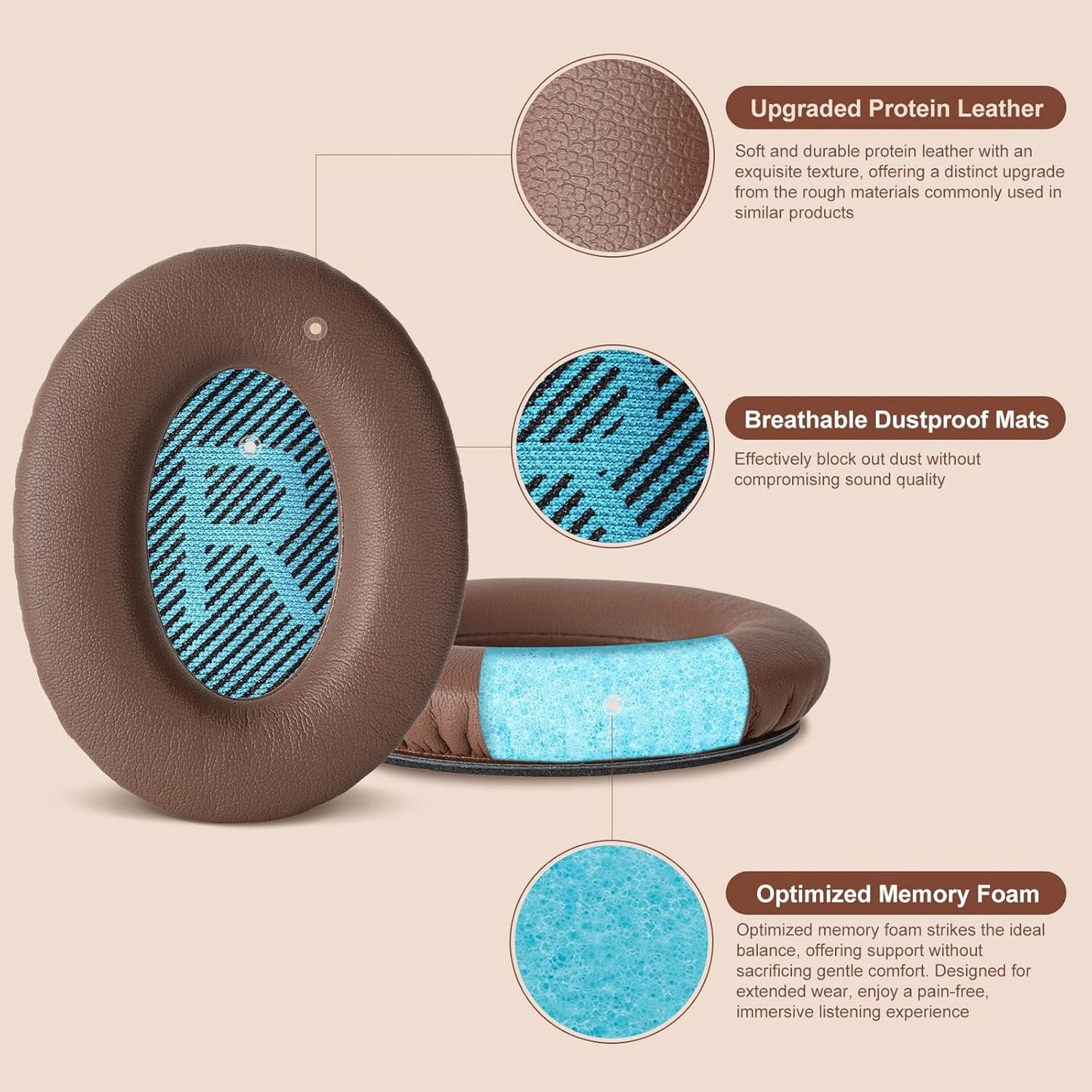 Replacement Ear Pads Earpads for Bose QuietComfort QC 2 15 25 35 Ear Cushion for QC2 QC15 QC25 QC35 SoundLink SoundTrue Around-Ear II AE2 (Black)