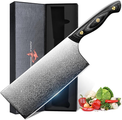 Purple Dragon Damascus Fish Fillet Knife - 7 inch Flexible Boning Knife with VG10 Core, Kitchen Slicing Knife with Full Tang Handle, Birthday Dad Mom Gift