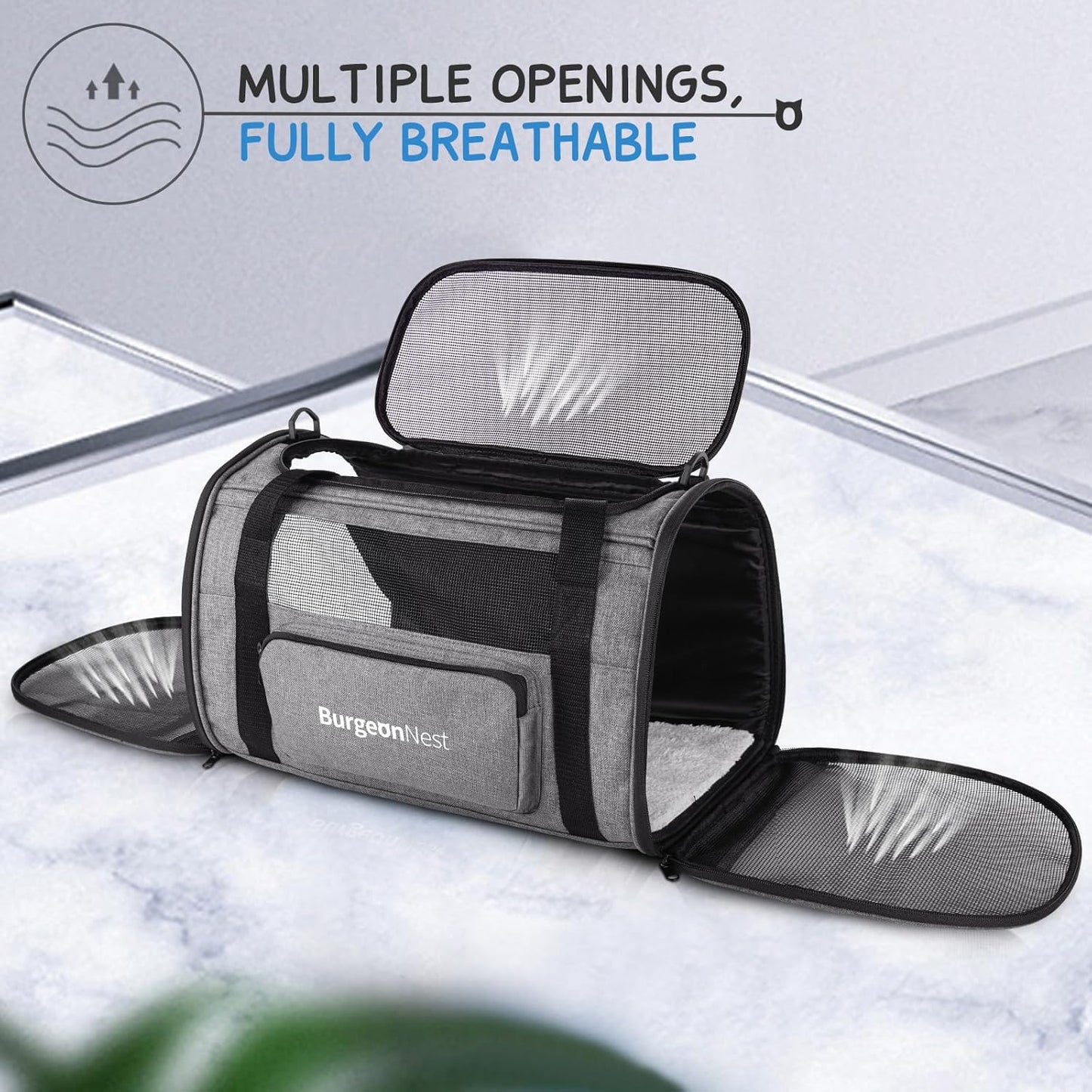 BurgeonNest Cat Carriers for Medium Cats Under 25 lbs, Pet Carrier for Cats with Unique Side Bag,Top Load Small Pet Carrier Soft-Sided Escape Proof with 4 Ventilated Windows