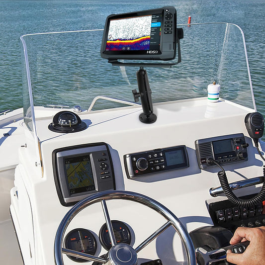 RomHaus Marine-Grade Metal Fish Finder Mount for Boat with B Size Ball 1"/25mm, 5.91" Arm and Universal Fish Finder Mounting Plate, Drilled Base, Compatible with Garmin, Lowrance, Humminbird and More - PuriLite