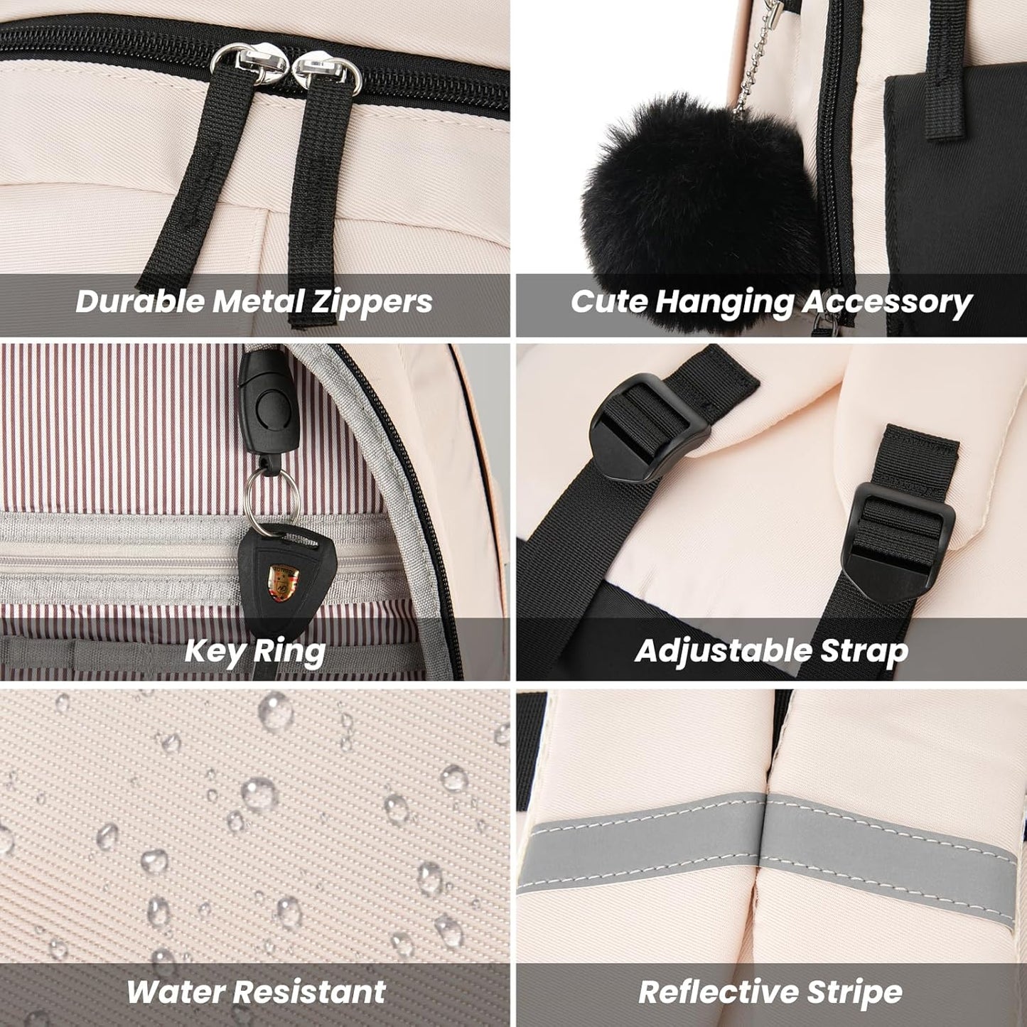 WINDARS School Backpack for Teen Girls, Cute College Backpacks for Women Students Aesthetic Bookbag Large 15.6 Inch Laptop Bag Middle School Travel Back Pack (Khaki Beige)