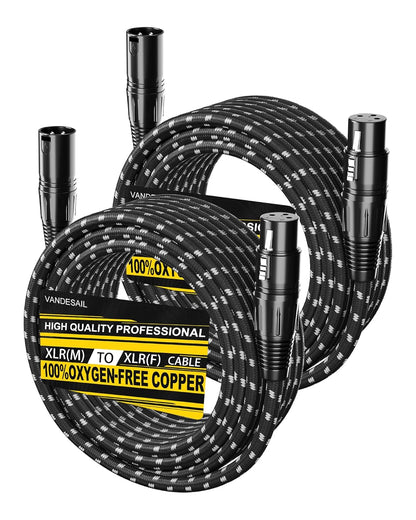 VANDESAIL XLR Cables 25ft 2 Pack, Durable Nylon Braided XLR Microphone Cable, Mic Cable, Shielded and Fully Balanced OFC Male to Female Cord for Recording Mixer Amplifie Speaker Black White