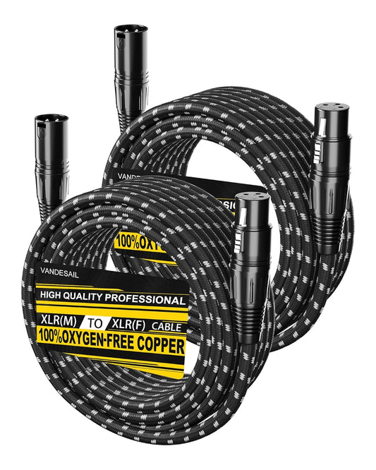 VANDESAIL XLR Cables 25ft 2 Pack, Durable Nylon Braided XLR Microphone Cable, Mic Cable, Shielded and Fully Balanced OFC Male to Female Cord for Recording Mixer Amplifie Speaker Black White