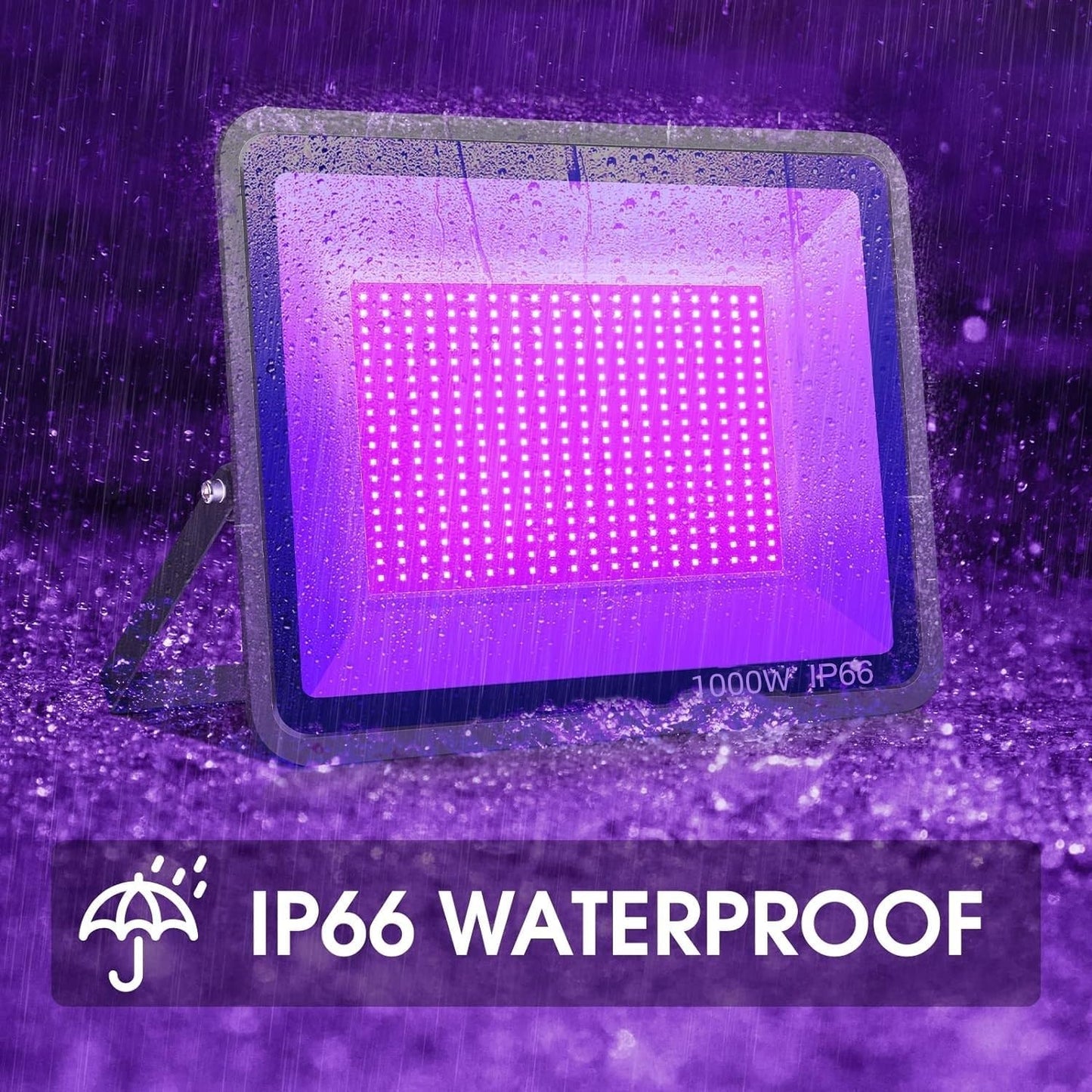 YANYCN 2 Pack 1000W LED Black Flood Light, Big Black Light Outdoor with Plug and Switch, IP66 Waterproof Blacklight for Glow Party, Halloween, Fluorescent Poster, Body Paint, Aquarium