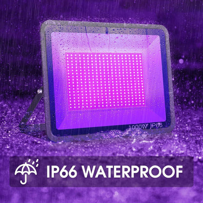 YANYCN 2 Pack 1000W LED Black Flood Light, Big Black Light Outdoor with Plug and Switch, IP66 Waterproof Blacklight for Glow Party, Halloween, Fluorescent Poster, Body Paint, Aquarium