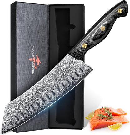 Purple Dragon Damascus Fish Fillet Knife - 7 inch Flexible Boning Knife with VG10 Core, Kitchen Slicing Knife with Full Tang Handle, Birthday Dad Mom Gift