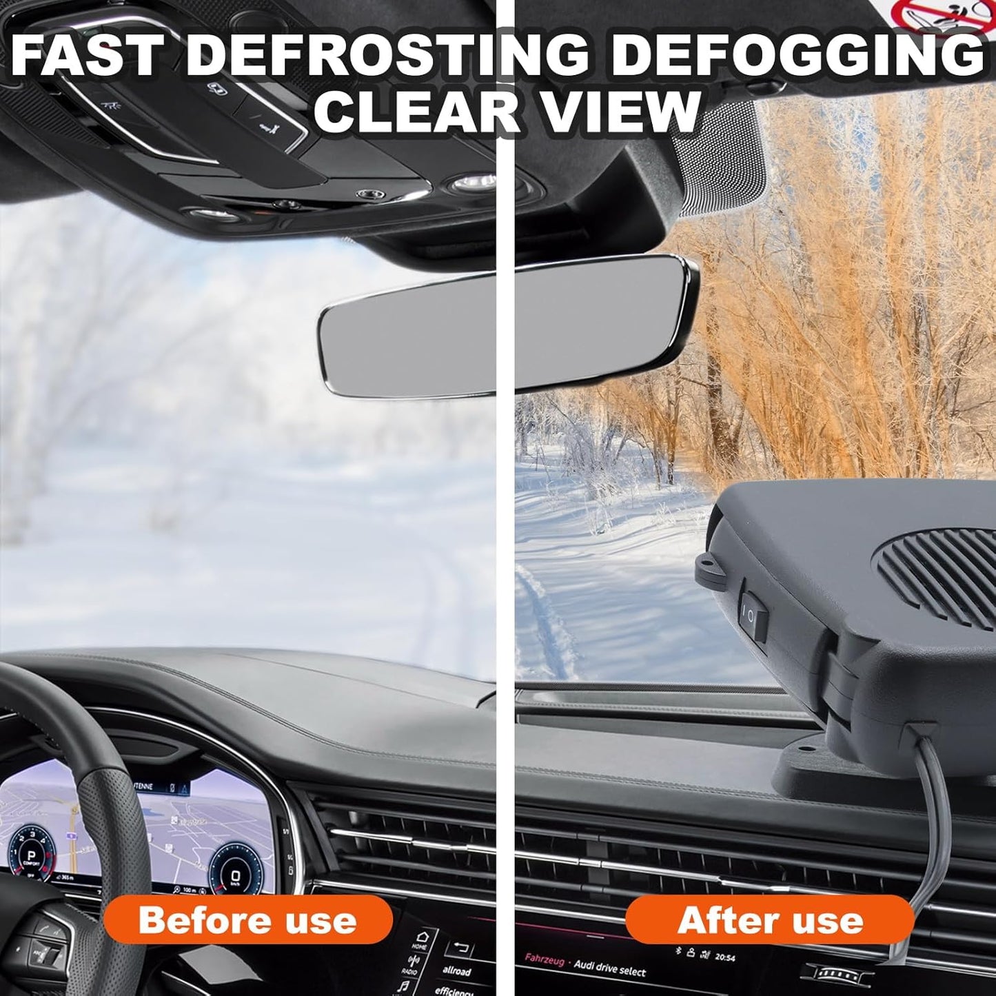 12V Portable Car Heater and Defroster | 200W Windshield Defogger | Cigarette Lighter Plug Car Heater | 360 Degree Rotating Auto Heater | Compact Vehicle Heating Fan - PuriLite