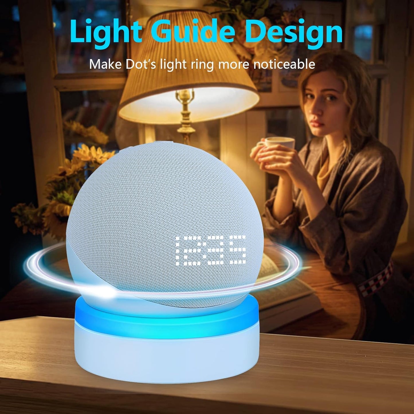 ZUOLACO Table Stand for Echo Dot 5th Generation, Desktop Holder Mount Base for Echo Dot 4th & 5th Gen, Built-in Cable Management and Light Guide, Make Dot More Noticeable, Cloud Blue
