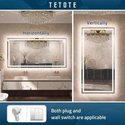 TETOTE 28 Inch Round LED Bathroom Vanity Mirror, Anti-Fog Dimmable Lights IP54 Waterproof Circle Makeup Wall Mounted Mirror