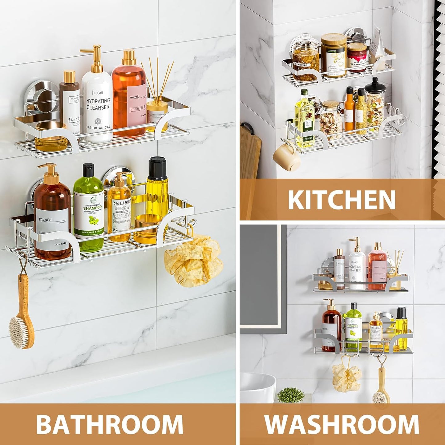 LEVERLOC Shower Caddy Suction Cup, 2 Pack Black Shower Shelf with Hooks and Soap Holder, NO-Drilling Bathroom Organizer, Rustproof Metal Bathroom Storage and Organization