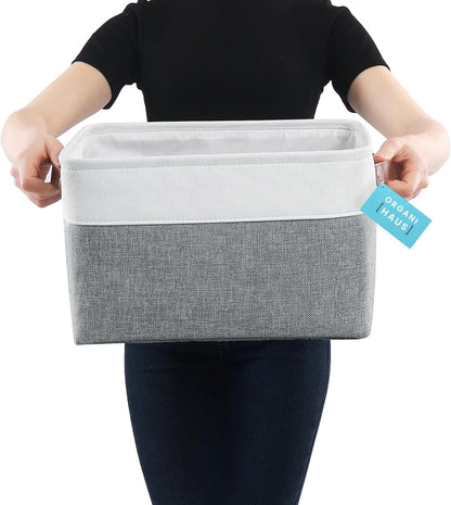 OrganiHaus Large Fabric Storage Baskets for Shelves 3 Pack, 15x11in Closet Storage Bins for Shelves, Cloth Baskets, Fabric Storage Cubes, Linen Closet Organizers, Fabric Basket, White Basket
