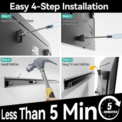 Auoace No Stud TV Wall Mount for 22-55 inch TVs, Drywall Studless TV Hanger Tilts Up to 5°, Low Profile Studless TVs Wall Mount, Easy to Install for Bedroom, Living Room