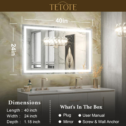 TETOTE 36 x 28 Bathroom LED Mirror Bedroom LED Mirror Fashion Style Vanity Makeup Mirror Dimmable Anti-Fog Wall Mounted Birthday Gift Housewarming Gift Wedding Gift