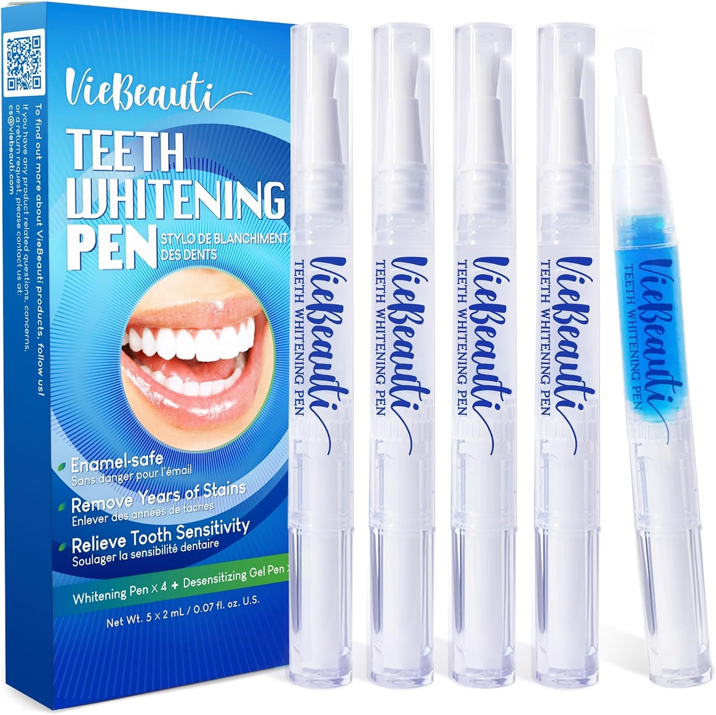 Teeth Whitening Kit with LED Light: VieBeauti Tooth Whitener for Sensitive Teeth - Removes Stains from Food Coffee Smoking Wine and Soda for a Bright Smile Coconut Flavor
