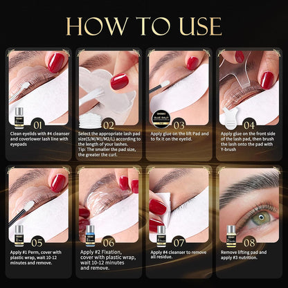 Eyelash Perm Kit, Lash Lift Kit, Eyebrow Lamination Set, Curling Lash Extension & Eyebrow Lift, Suitable for Salon & Home Use, Lasts For 6-8 Weeks (Black)